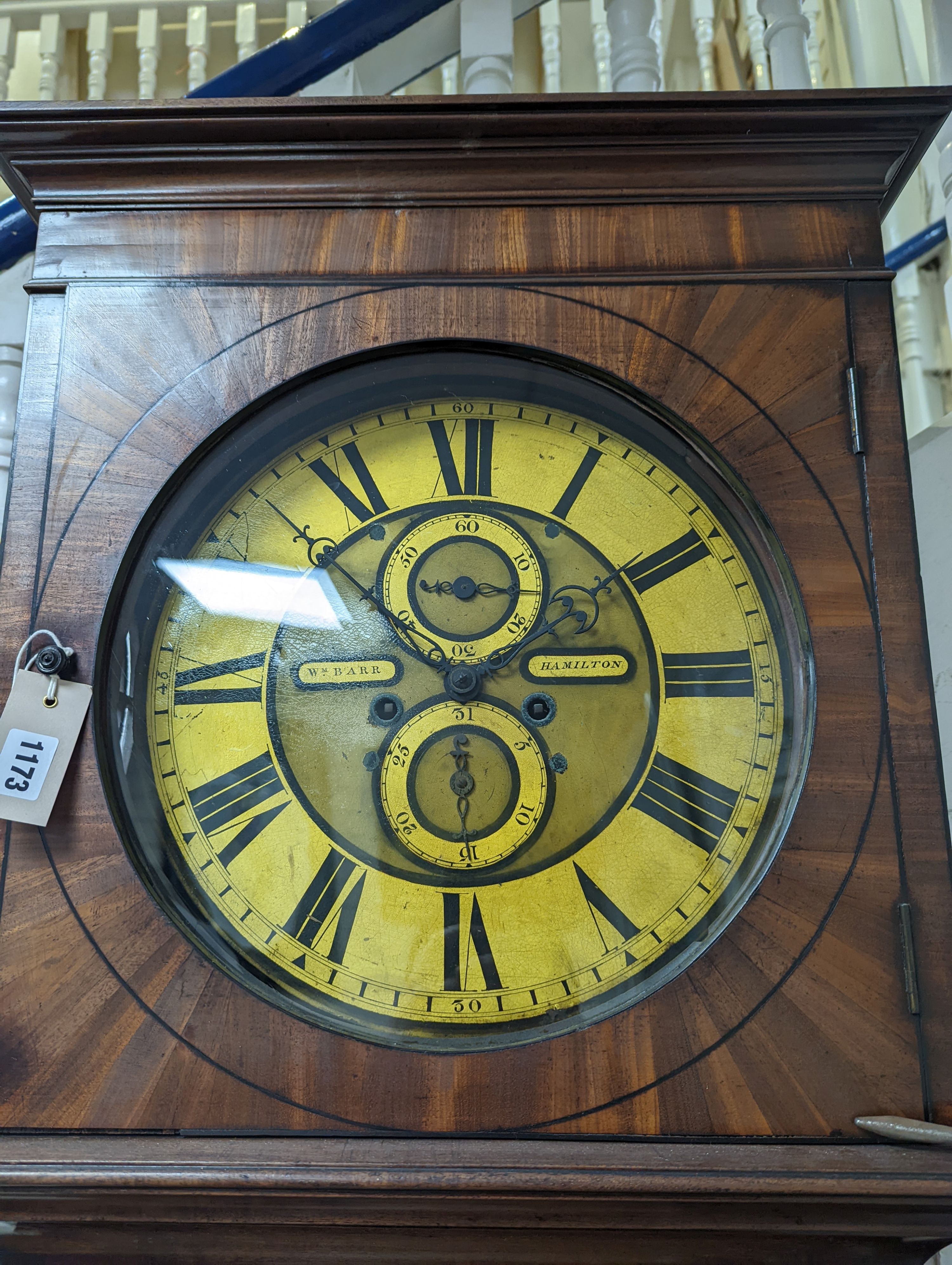An early 19th century Scottish mahogany longcase clock, signed Wm Barr, Hamilton, height 220cm